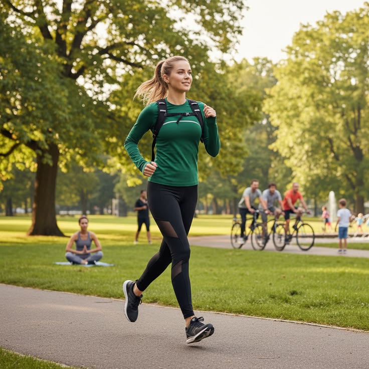 Abstract workstation with circular movement cue suggesting a short mobility break
